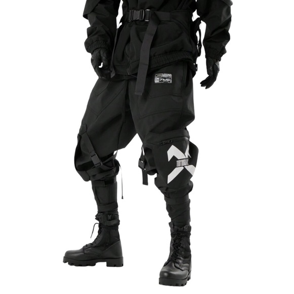 Cyber Other - Goth Y2K mens paratrooper, cyber techno, raver pants. Patchwork tactical pants